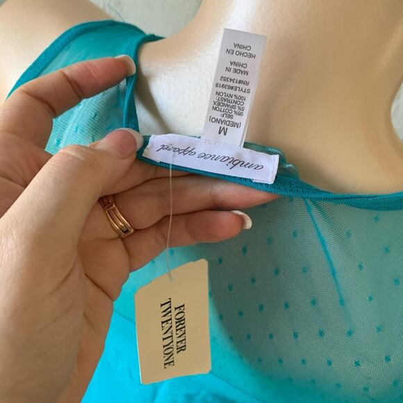 Forever 21 teal blue bodysuit w/ mesh accent - Picture 5 of 5